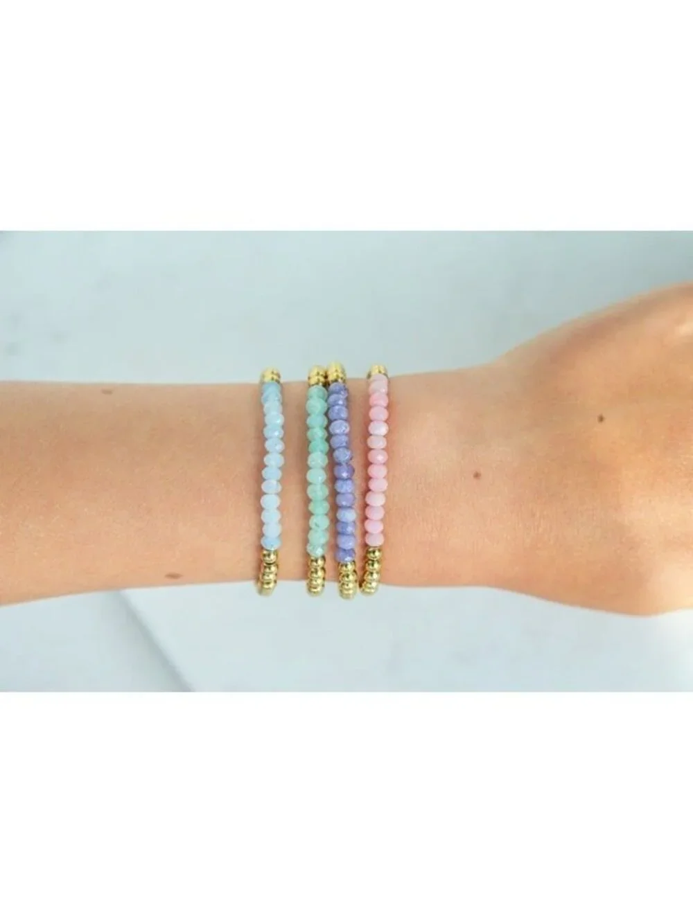 Pink Opal Bracelet Set Waterproof Gold Bracelets Mama & Mini Sizes